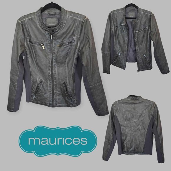 Maurices Gray Utility  Faux Leather Coat Jacket Womens Medium - Picture 1 of 15